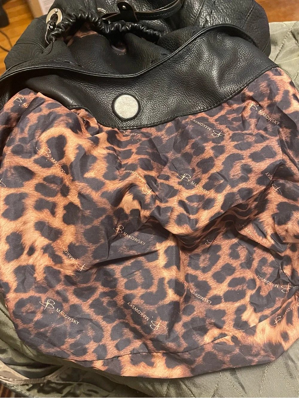 B. makowsky Black Leather Hobo with Silver-Tone Grommets
